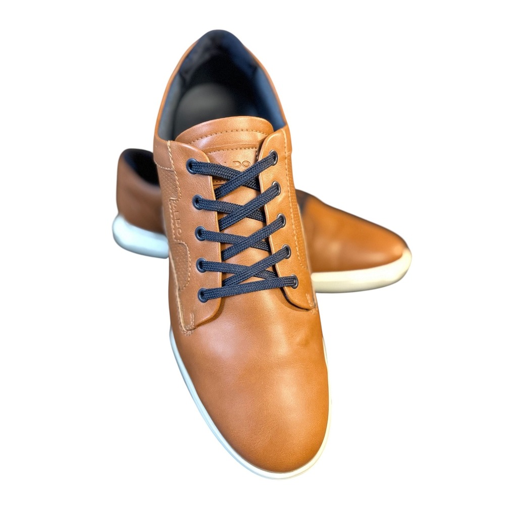 Aldo Mens Flex Leather Sneakers 12 Brown Lace Up‎ Oxford Casual Comfort Shoes - Picture 3 of 11